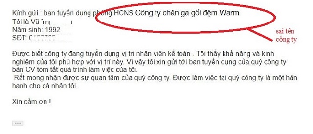 Ghi sai tên công ty tuyển dụng sẽ là một lỗi bị trừ điểm trầm trọng.